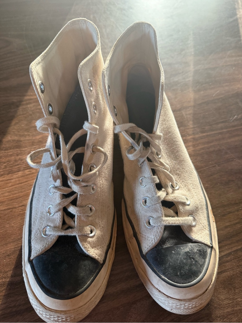 Men's High-Top Canvas Sneakers in Beige with Black Toe